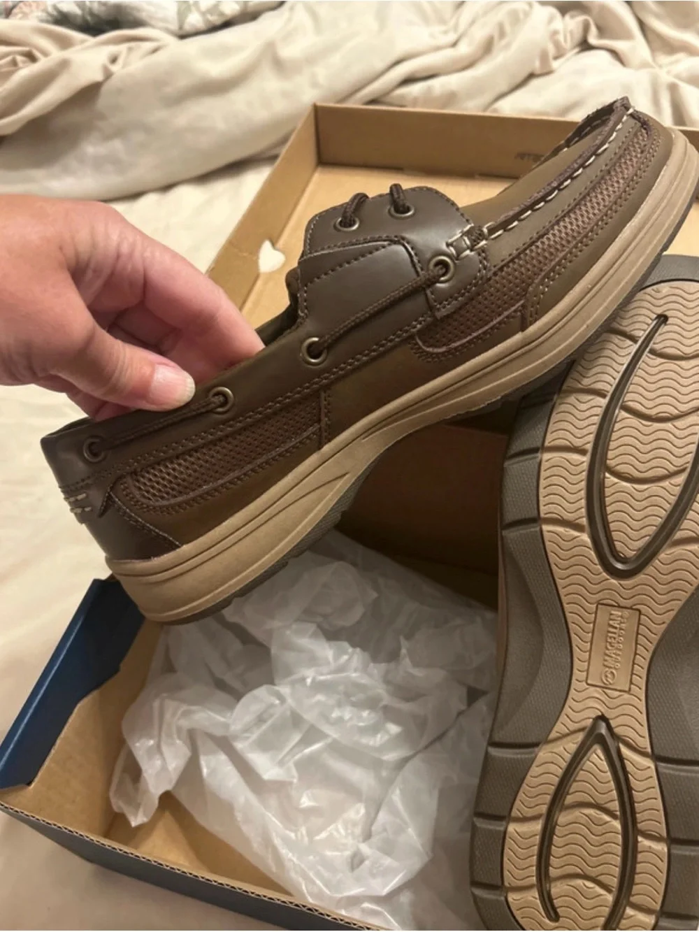 Magellan Outdoors Brown Leather-Style Slip-On Boat Loafers